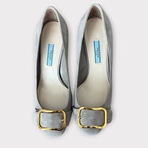 AUTHENTIC Prada | Vintage Gold Hardware Suede Pumps | Size 38